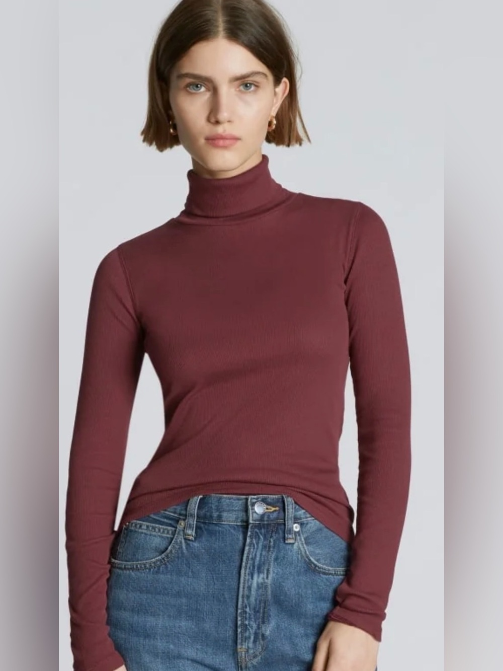 NWT❗️EVERLANE Lux Micro Ribbed Turtleneck Long Sleeve Fitted Top Plum Size XS
